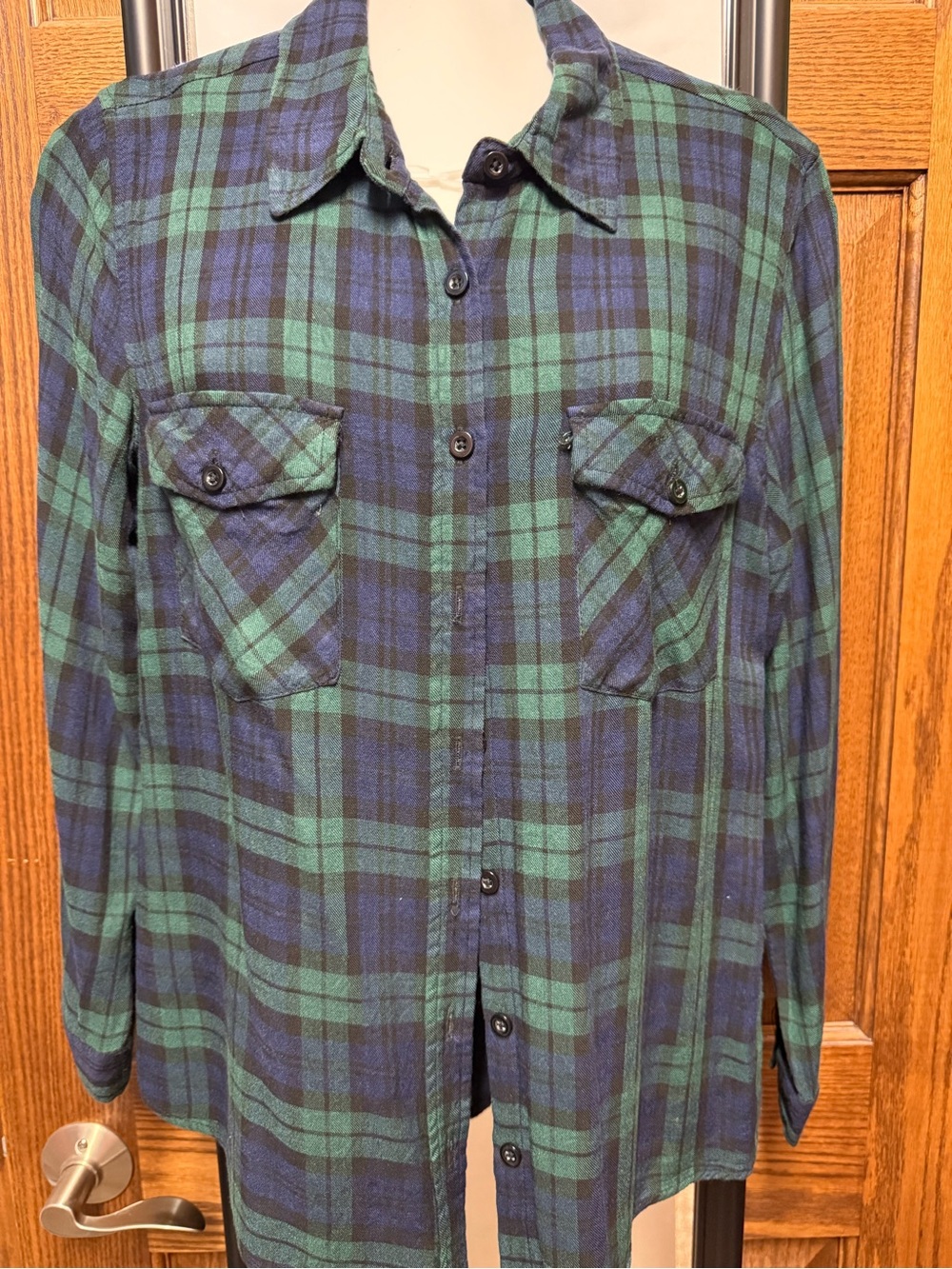 Harper Green & Navy Plaid Lightweight Flannel Shirt